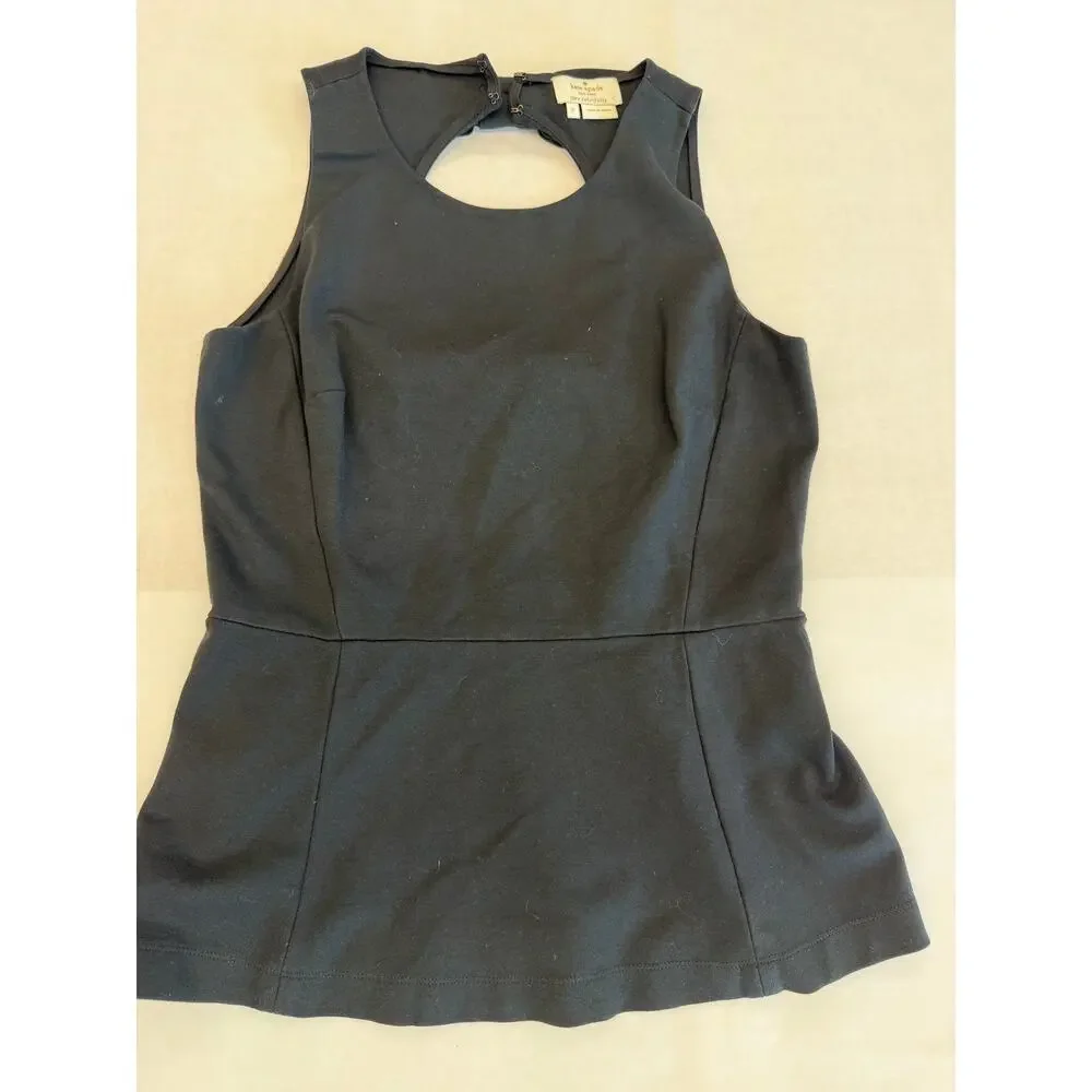Kate Spade 2 Pc Set Peplum Bow Back Top Ivory Trim Pencil Skirt Size 2 Black